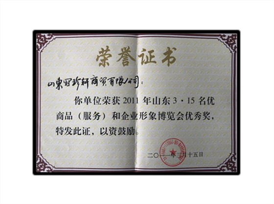 3.15名优商品服务和企业形象博览会优秀奖